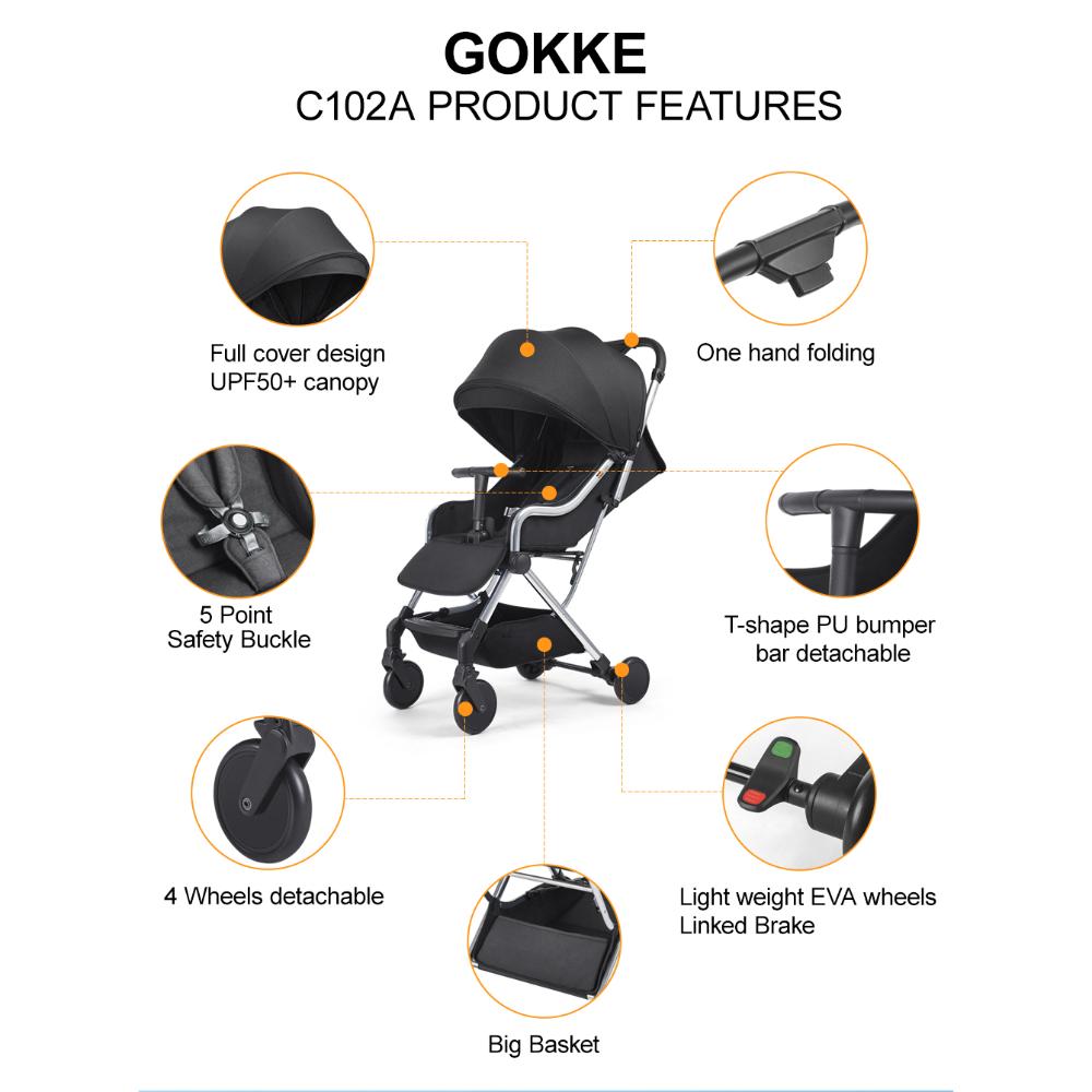 Gokke- Compact Baby Stroller - C102A - Black