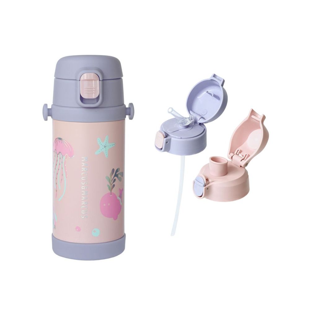 Marcus & Marcus - Stainless Steel Water Bottle With Straw & Spout - Pink - 350ml