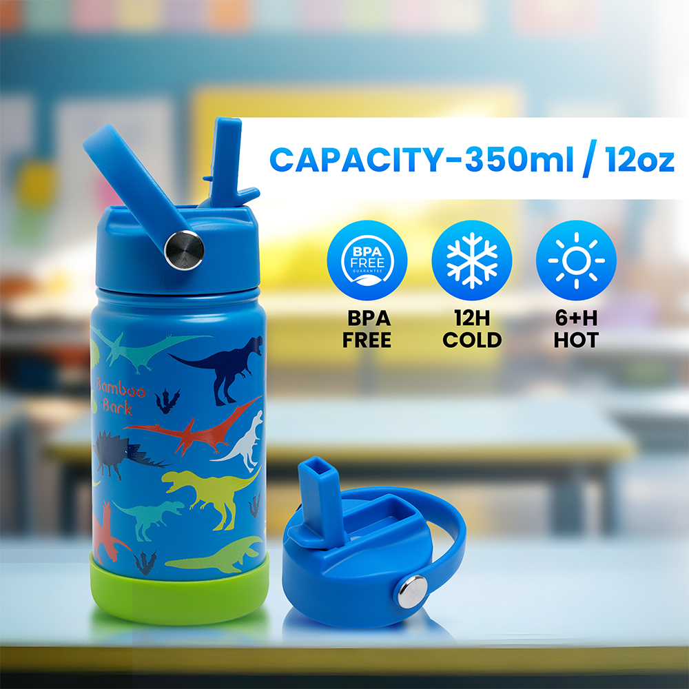 Bamboo Bark - Insulated Water Bottle With Straw & Handle - Dinosaur