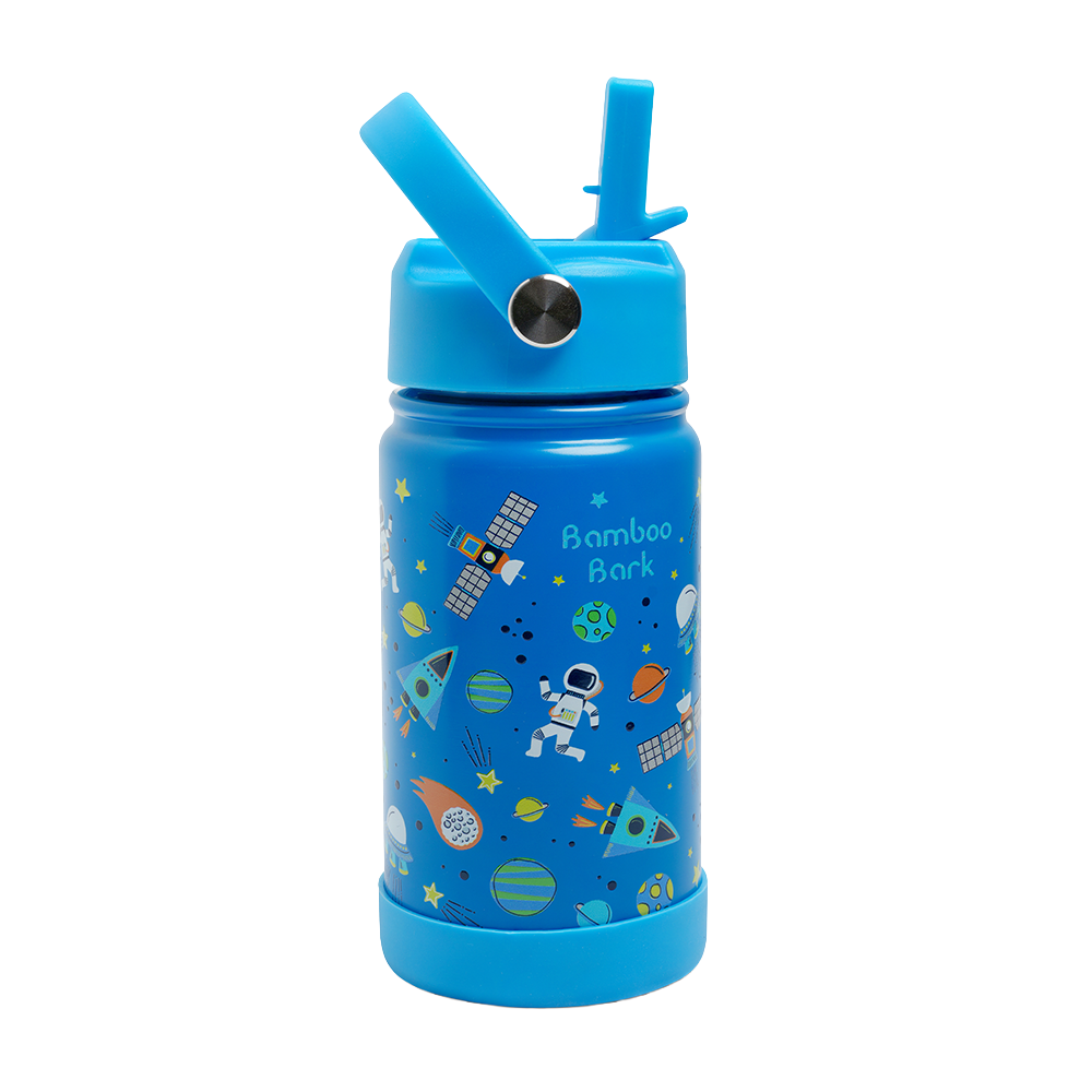 Bamboo Bark - Astrospace Insulated Water Bottle With Straw & Handle - Blue - 350 ml