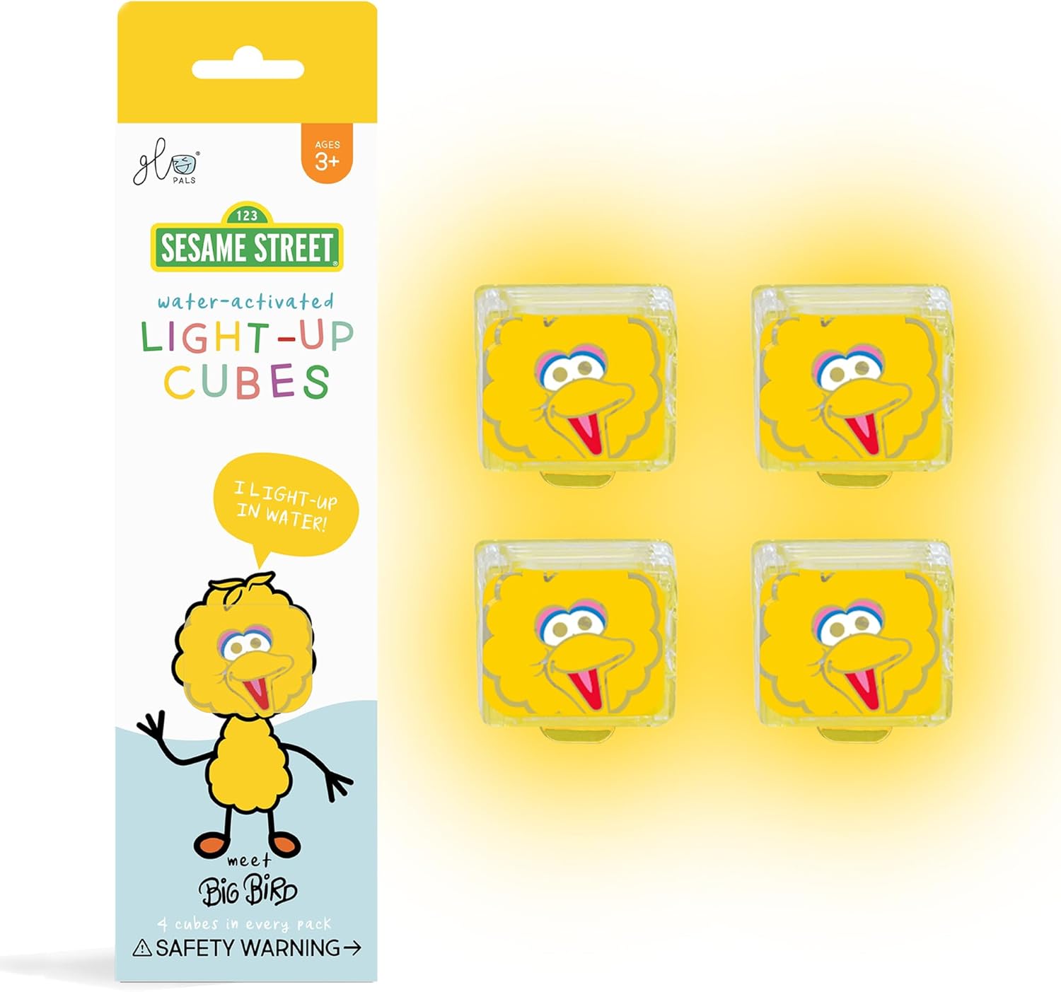 Glo Pals - Sesame Street Light Up Baby And Kids Bath Toys Glow Cubes - Yellow - 4 Pcs