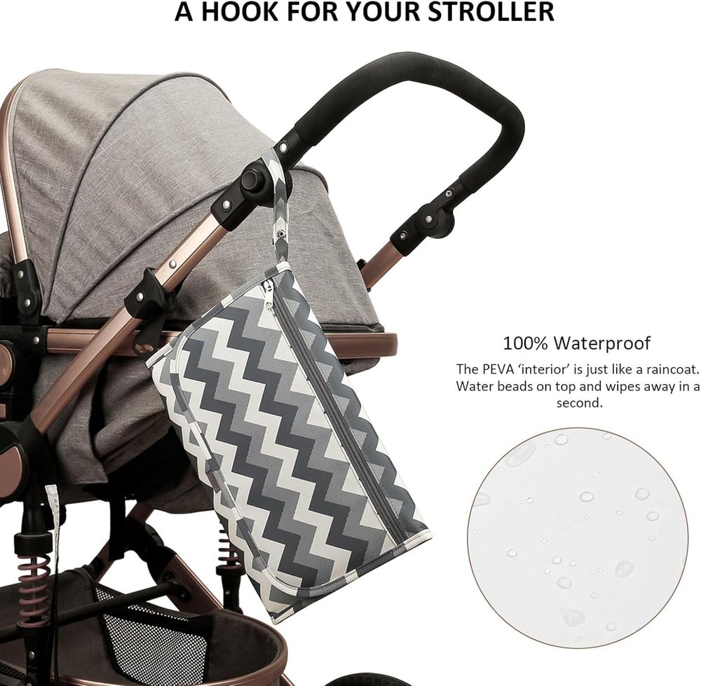 Sybil's Zig Zag Pattern Travel Nappy Changing Mat - White/Grey