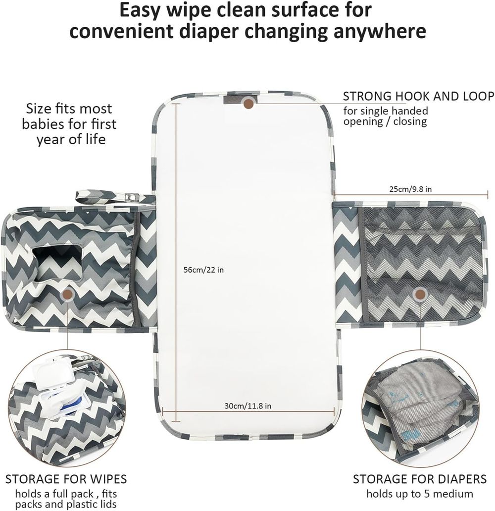 Sybil's Zig Zag Pattern Travel Nappy Changing Mat - White/Grey