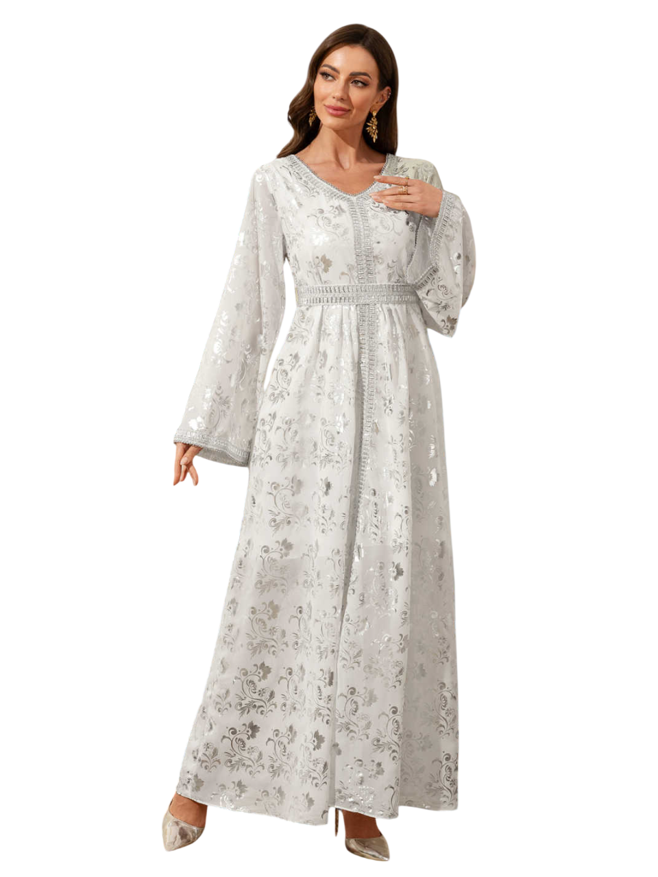 Bidani - Floral Jacquard Jalabiya - Silver