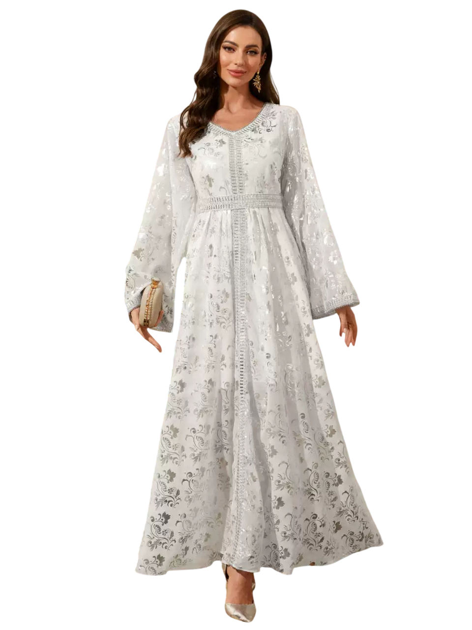 Bidani - Floral Jacquard Jalabiya - Silver