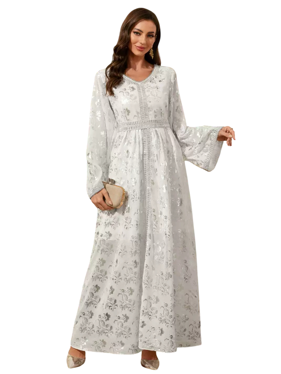 Bidani - Floral Jacquard Jalabiya - Silver