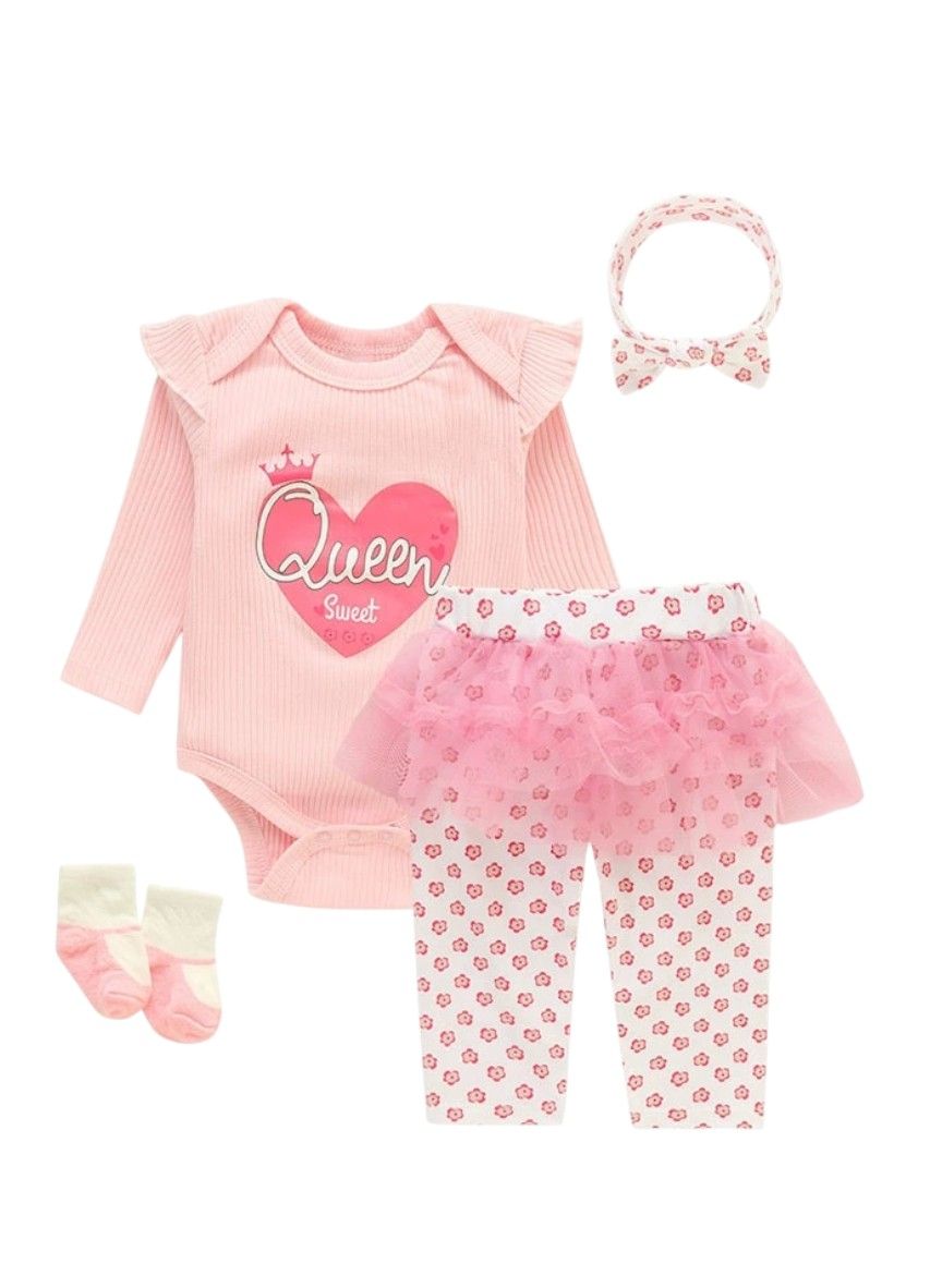 Bambimici - 4pc-Set - Baby Girl Tutu Queen Sweet Set - Pink