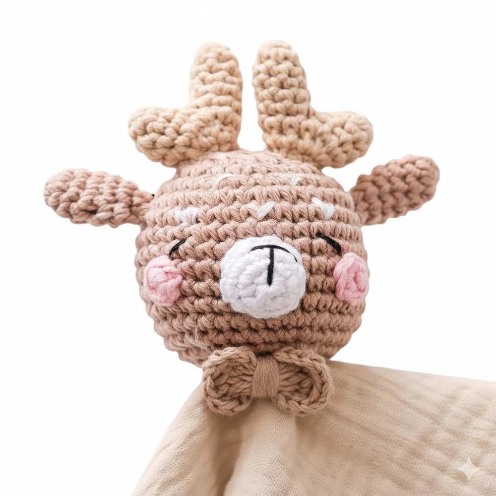 Bambimici - Baby Deer Reversible Muslin Washcloth With Wooden Teether - Grey