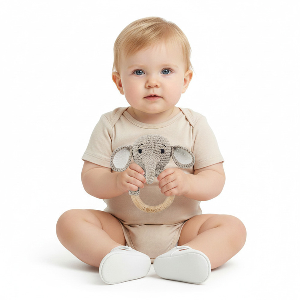 Bambimici - Baby Elephant Handmade Crochet Teether - Grey