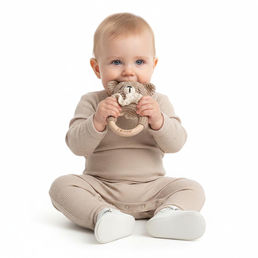 Bambimici - Baby Teddy Bear Handmade Crochet Teether - Brown