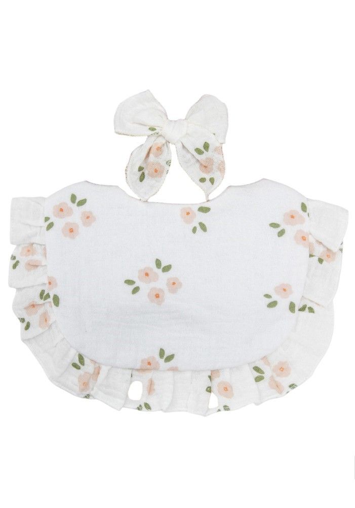 Bambimici - 2pc-Set - Bella Flower Print Headband & Baby Bib - White
