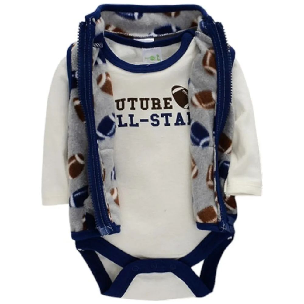 Bambimici - 2pc-Set - Baby Boys' All Star Printed Zippered Bodysuit & Pyjama Pants - Multicolor