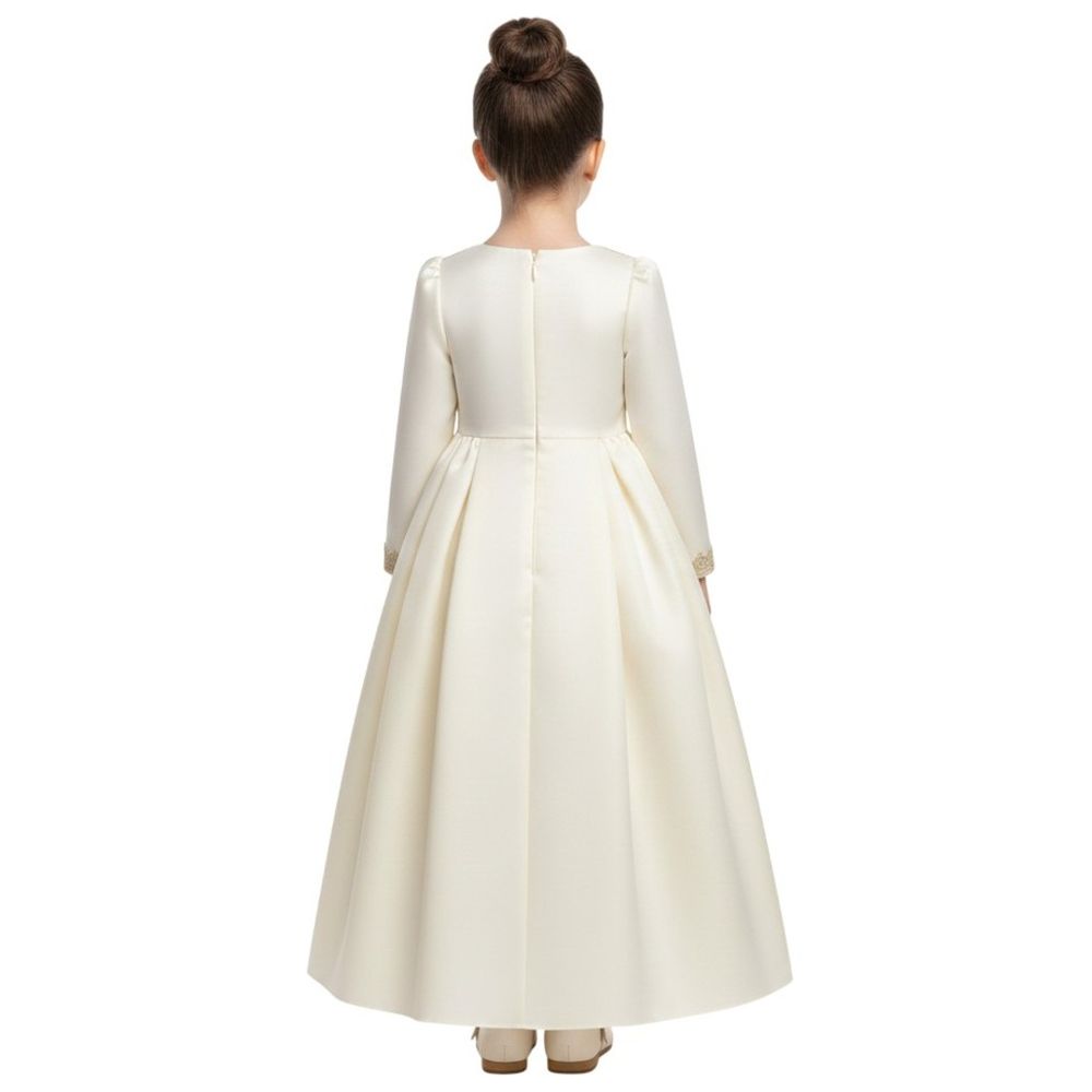 D' Daniela - Zara Embroidered Jalabiya Abaya With Tie-Up Belt - Cream