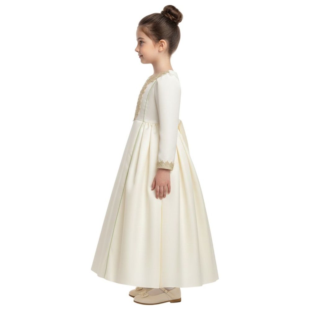 D' Daniela - Zara Embroidered Jalabiya Abaya With Tie-Up Belt - Cream