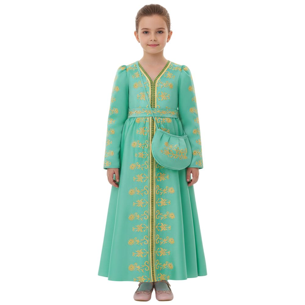 D' Daniela - Liya Embroidered Jalabiya Abaya With Tie-Up Belt - Tiffany
