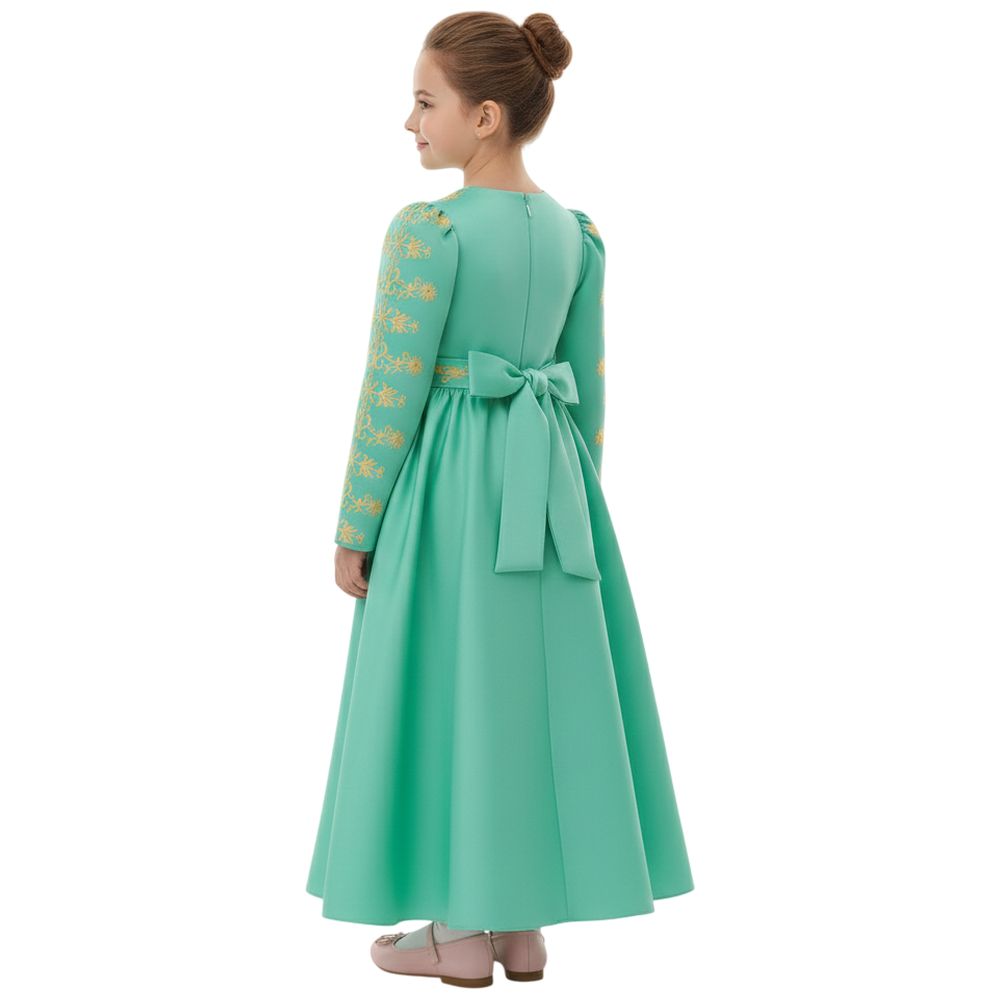 D' Daniela - Liya Embroidered Jalabiya Abaya With Tie-Up Belt - Tiffany