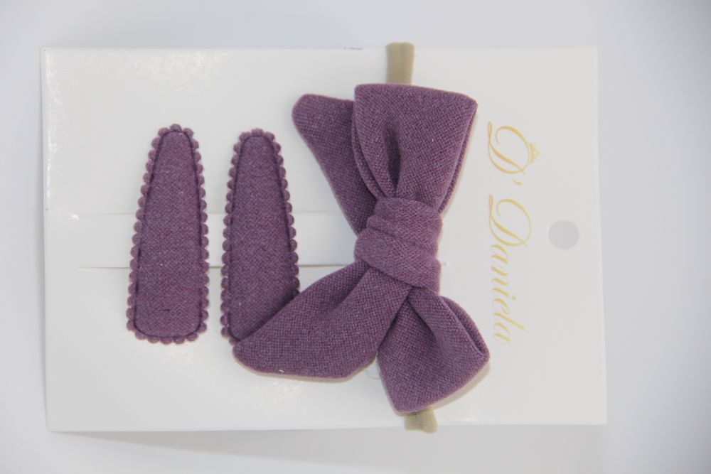 D' Daniela - Sara Ribbon Bow Clip Set With Ponytail For Babies & Girls - Lavander