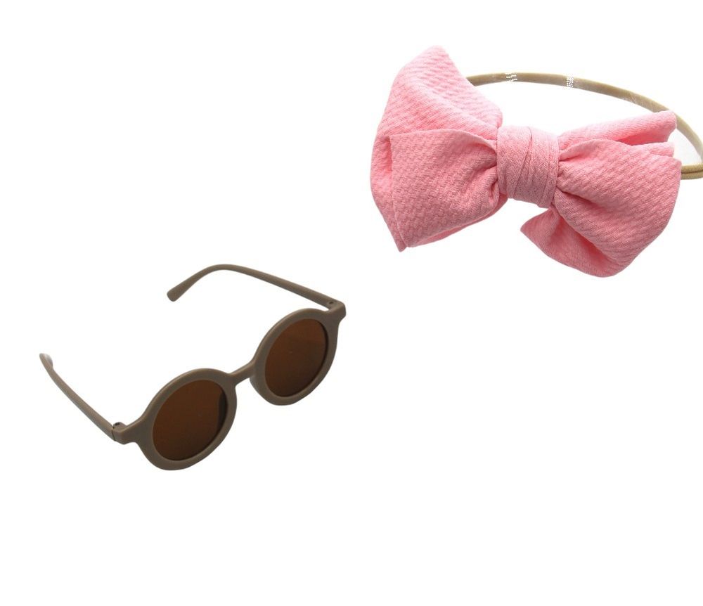 D' Daniela - Aya Sunglasses And Bow Clip Set - Pink/Grey - 2 Pcs