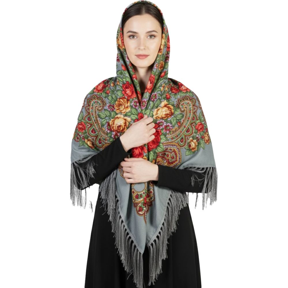 D' Daniela - Galina Women's Traditional Printed Shawl - Grey