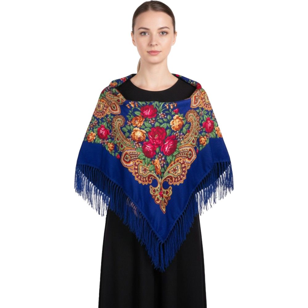 D' Daniela - Eva Women's Traditional Printed Shawl - Dark Blue