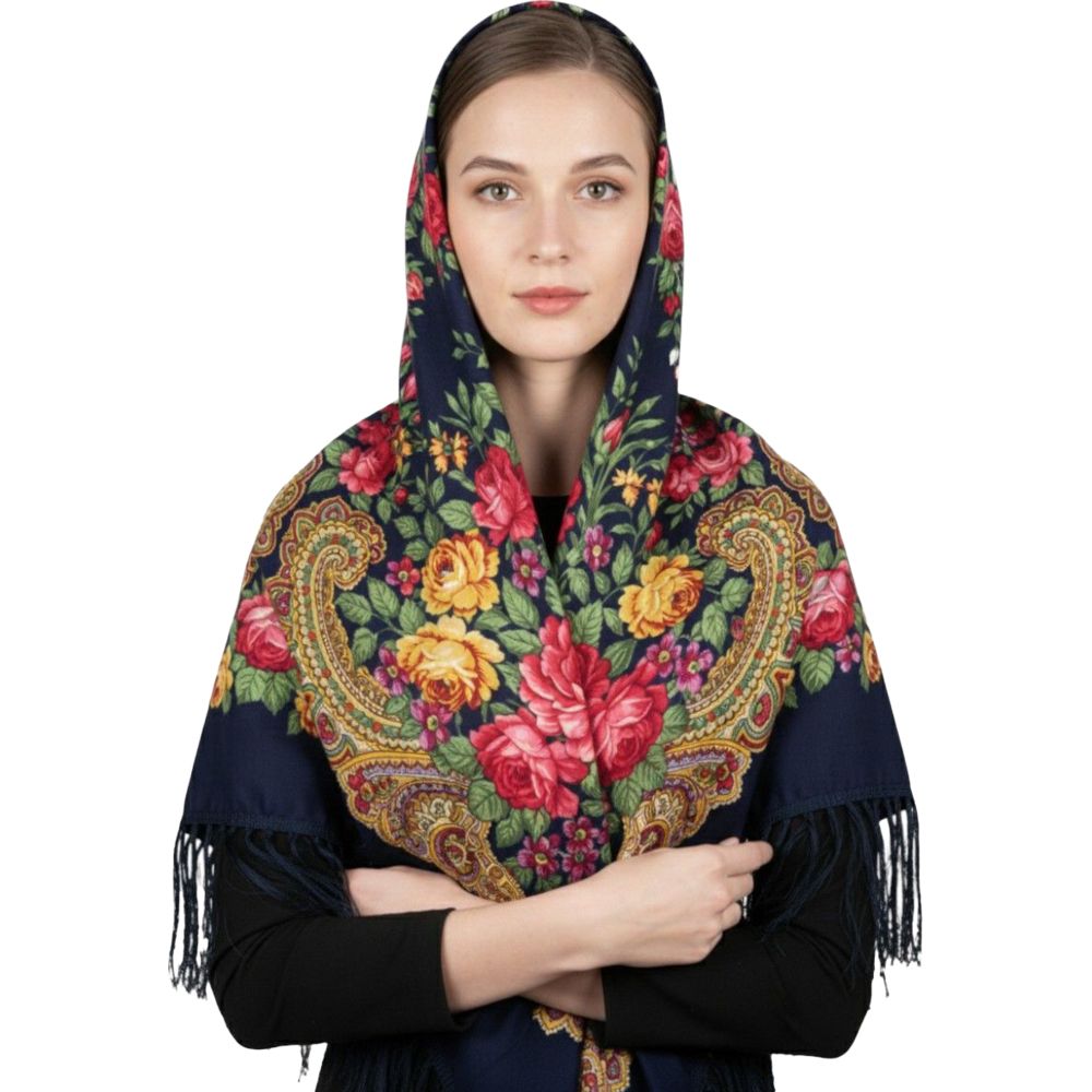 D' Daniela - Sasha Women's Tassel Detail Traditional Shawl - Dark Blue