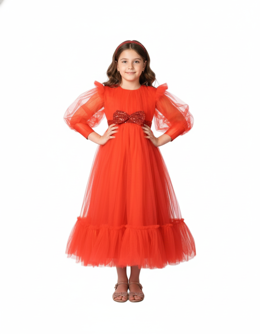 Bidani - Girl's Emelia Collection Bow Detail Dress - Red