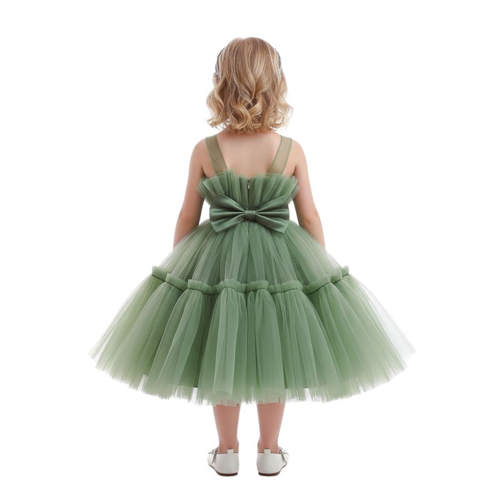 Bidani - Girl's Elegance Round Neck Dress - Olive