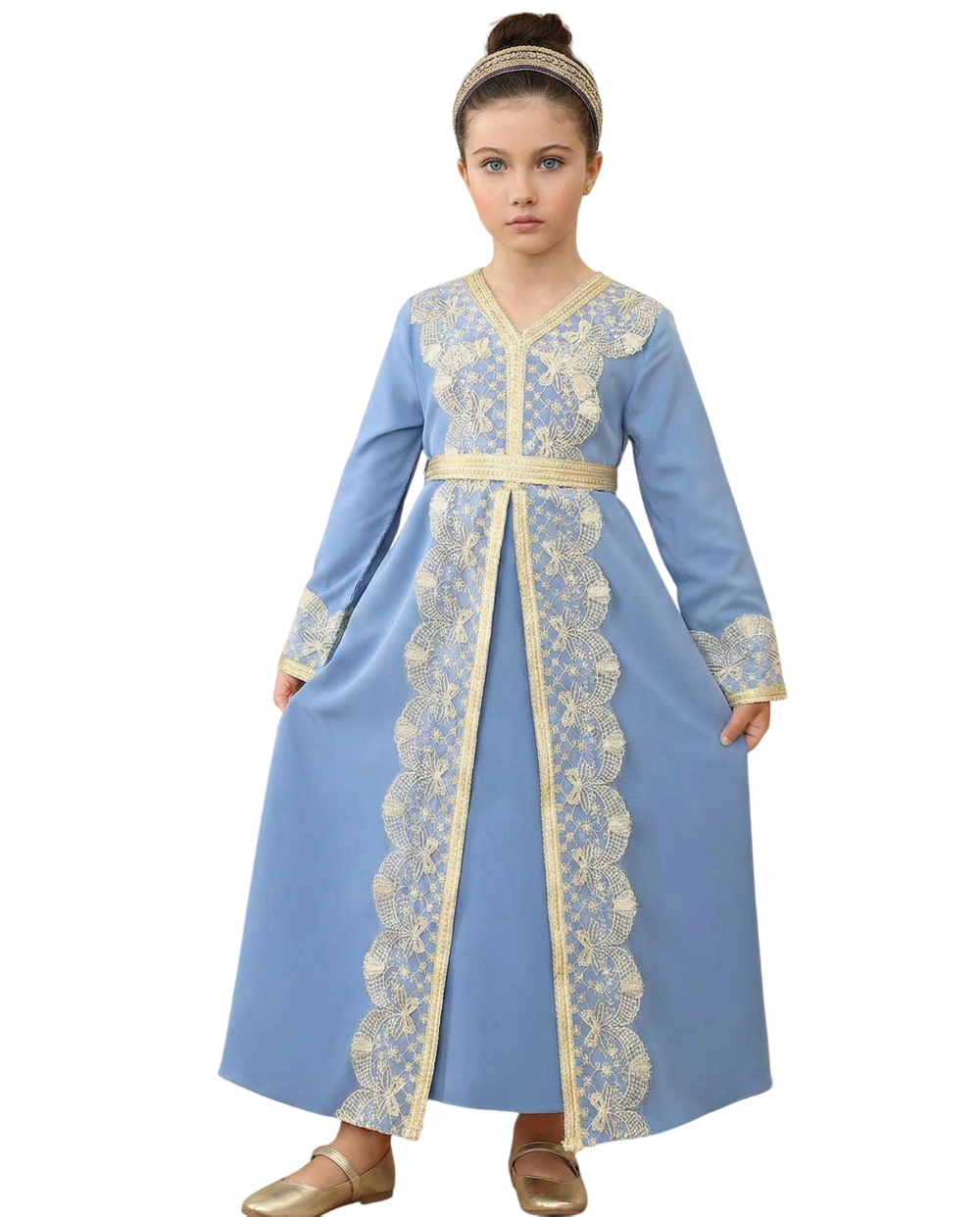 Bidani - Girl's Zahra Long Sleeves Elegant Kaftan - Sky Blue