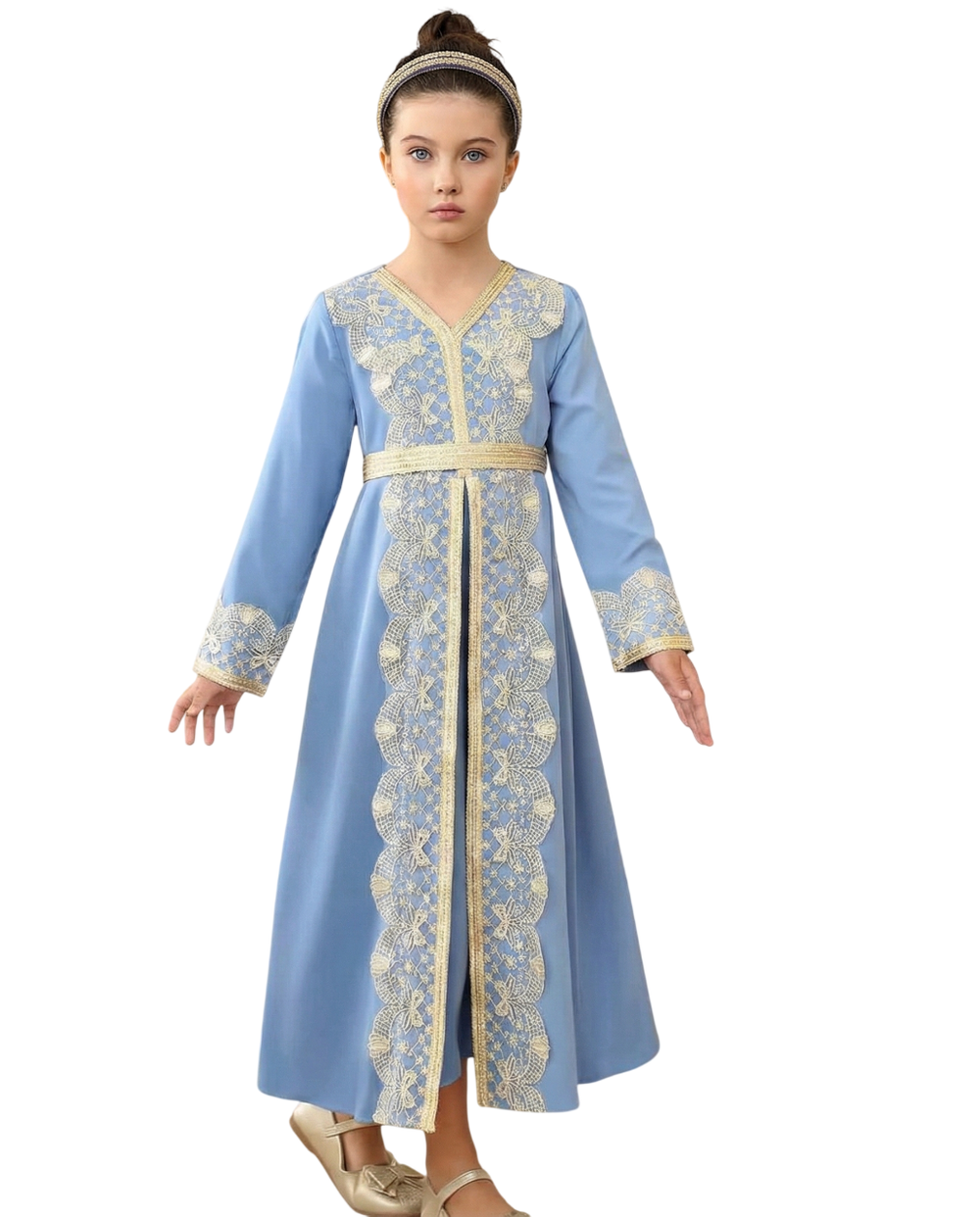 Bidani - Girl's Zahra Long Sleeves Elegant Kaftan - Sky Blue