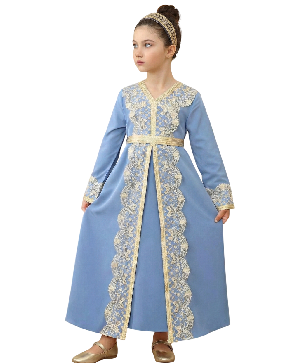 Bidani - Girl's Zahra Long Sleeves Elegant Kaftan - Sky Blue