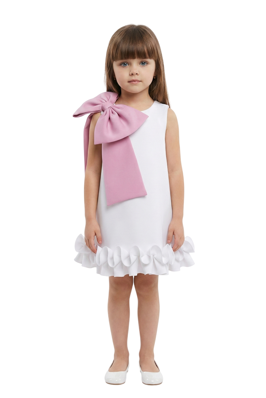 Bidani - Girl's Royal Bow Detail Sleeveless Dress - White