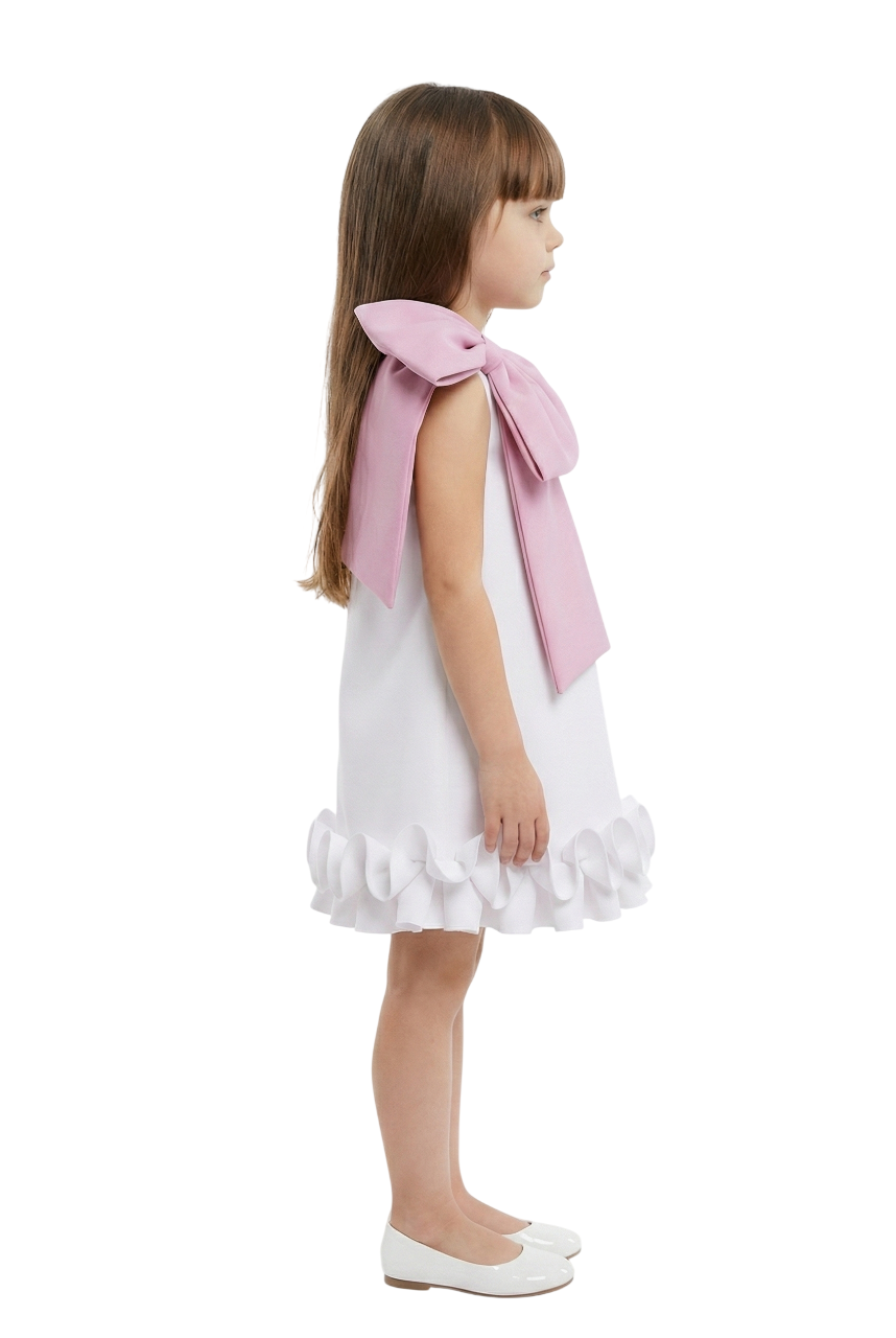 Bidani - Girl's Royal Bow Detail Sleeveless Dress - White