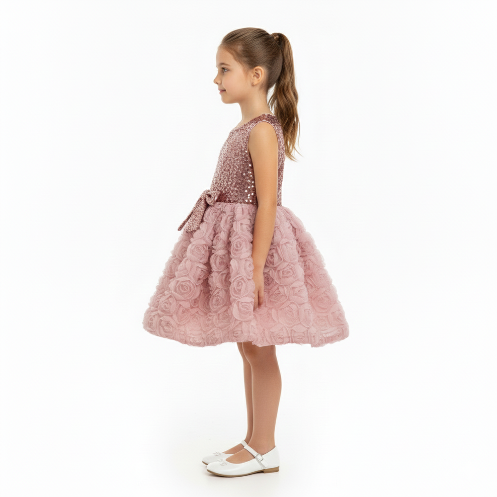 Bidani - Girl's Rose Sequin Sleeveless Party Dress - Pink