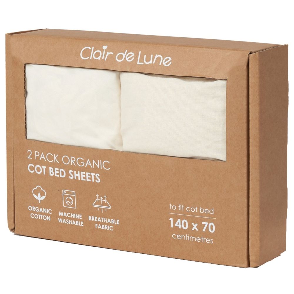 Clair De Lune - Baby Organic Cot Bed Sheets - Cream - 140 x 70 cm - 2 Pcs