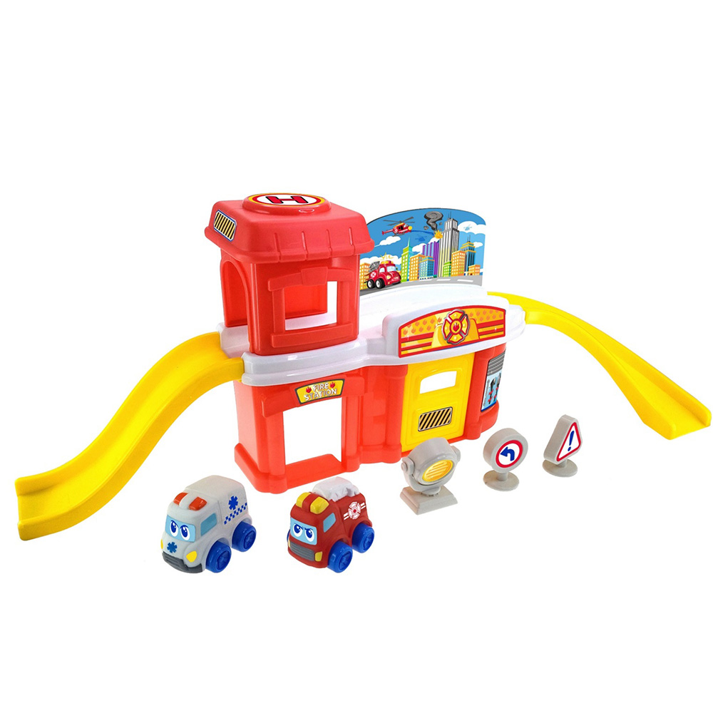 Happy Kids - Little Learner Fire Station Vehicle Playset - 13pcs