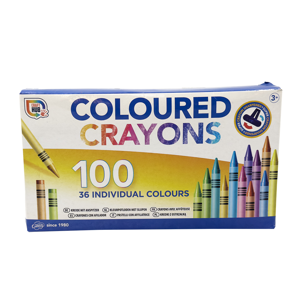 RMS - Coloured Crayons With Sharpener, 36 Colors - 100 Pcs
