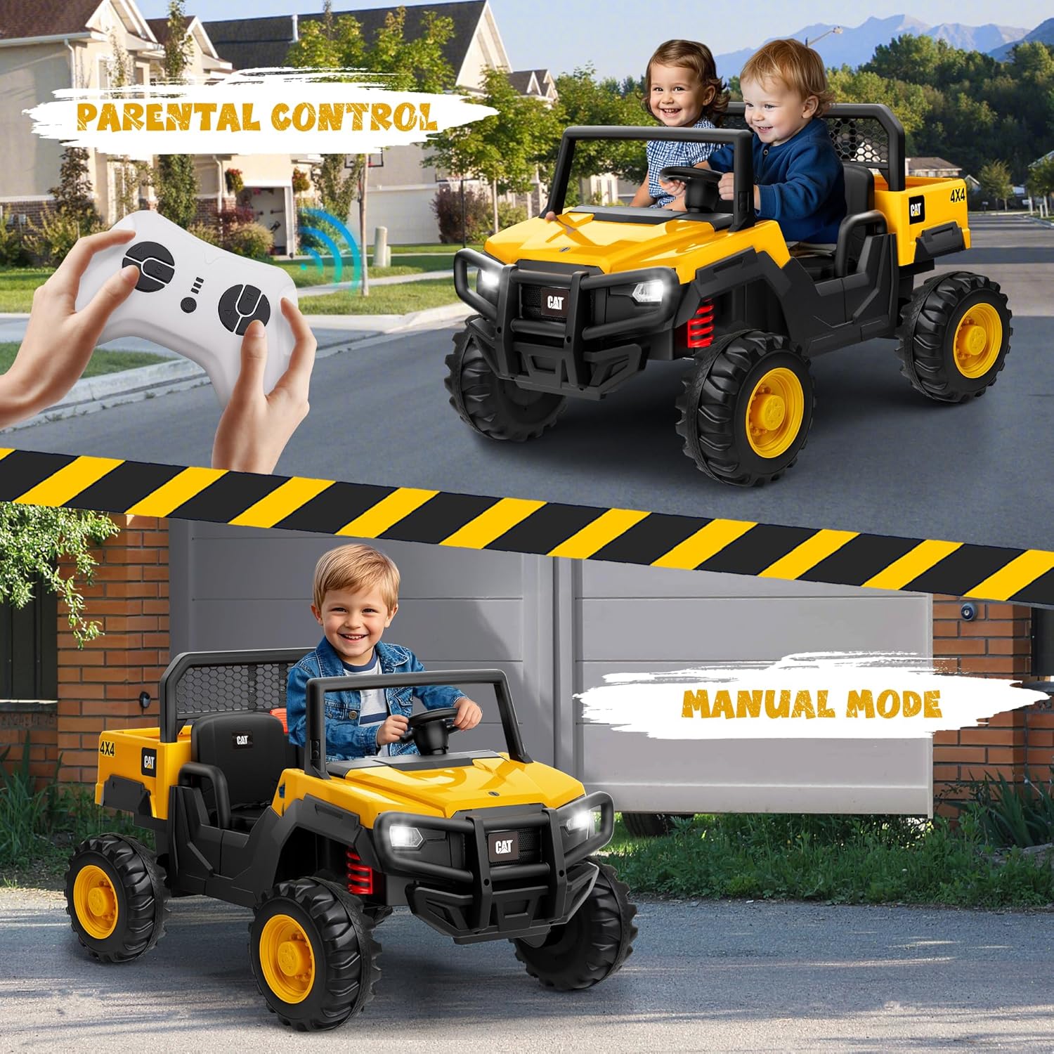 Amsham Caterpillar Electric Ride-On 4WD Dump Truck - Yellow