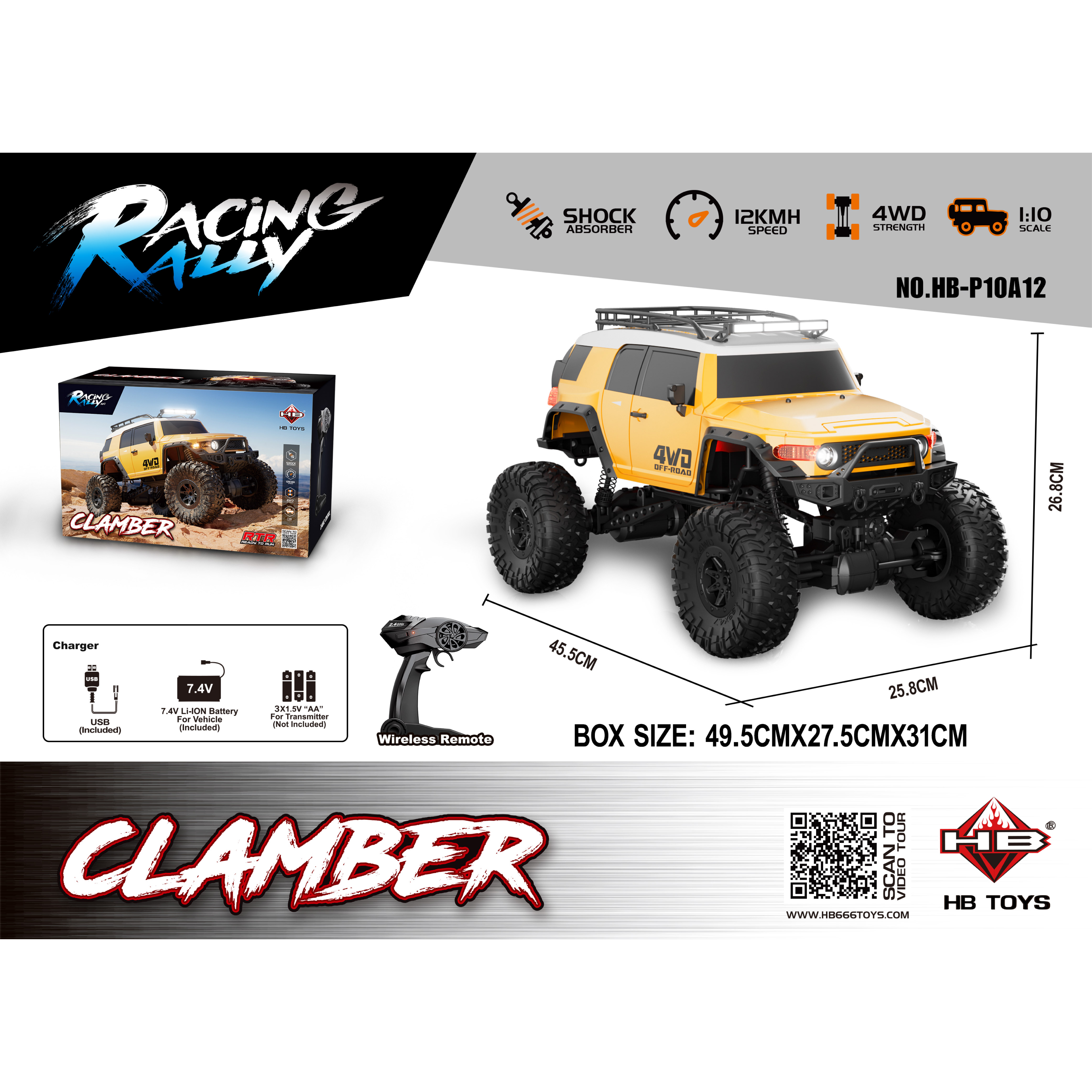 Amsham - 1:10 RC Climbing Car Off Road Drift Fj Cruiser - Yellow