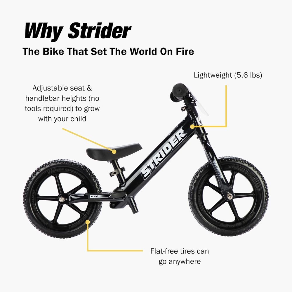 Strider - 12" Pro Balance Ultra Lightweight Fast Racing Children's Bike - Black
