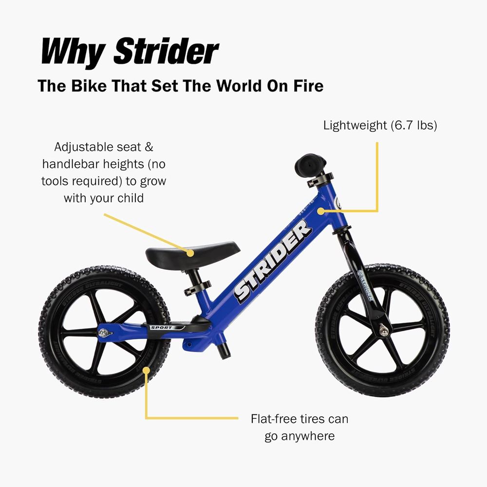 Strider - No Pedal Balance Sport Bike 12Inch - Blue