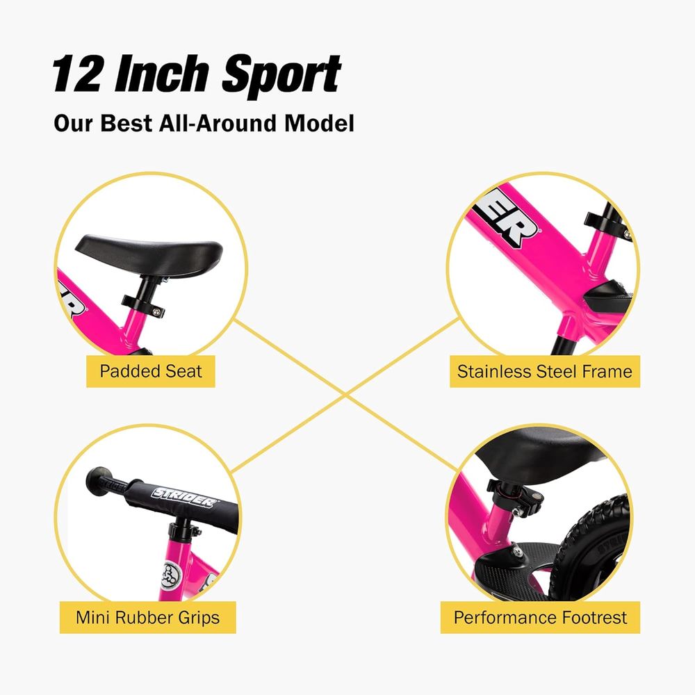 Strider - No Pedal Balance Sport Bike 12Inch - Pink