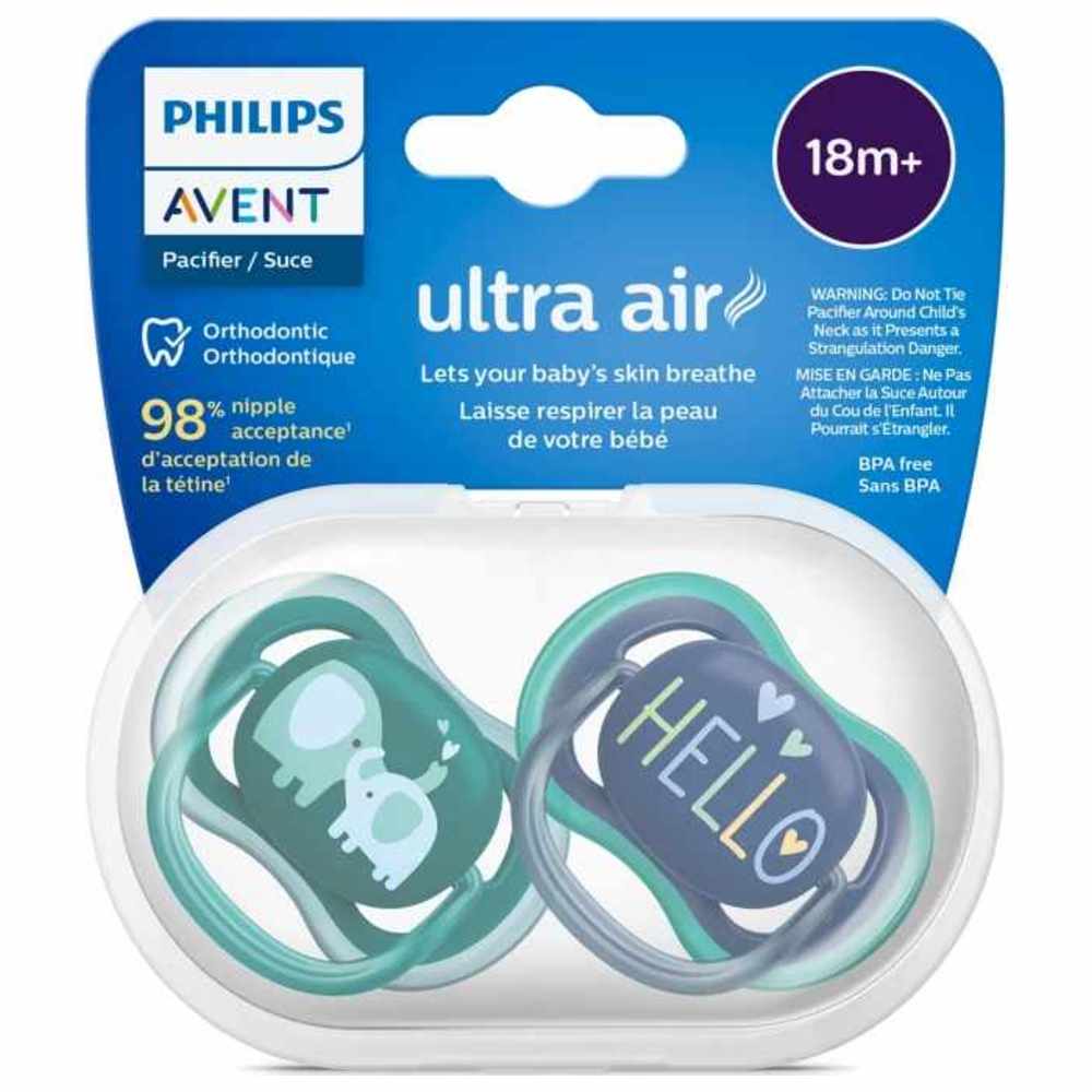 Philips Avent - Ultra Air Free Flow Silicone Soother - 18-24 M - Blue - Pack of 2