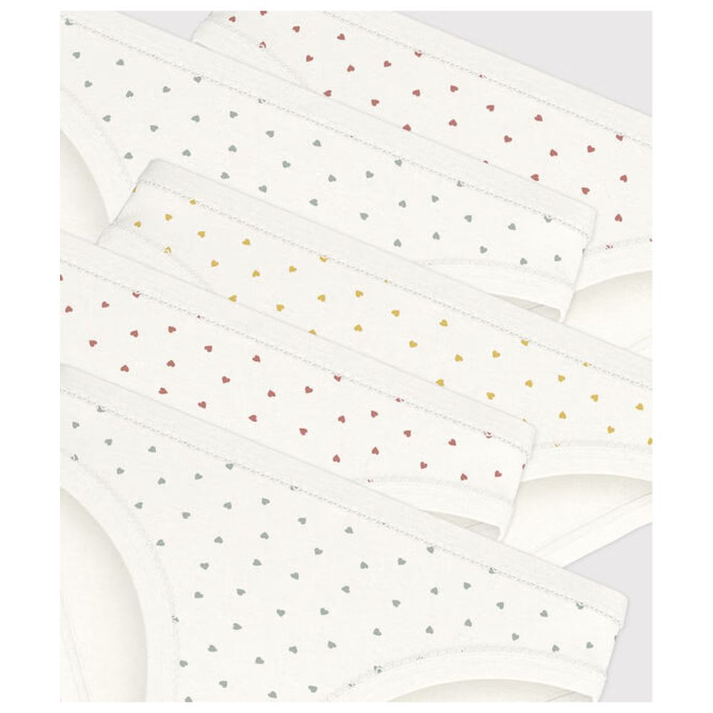 Petit Bateau - 5pc-Set - Girl's Mini Heart Print Cotton Briefs - White