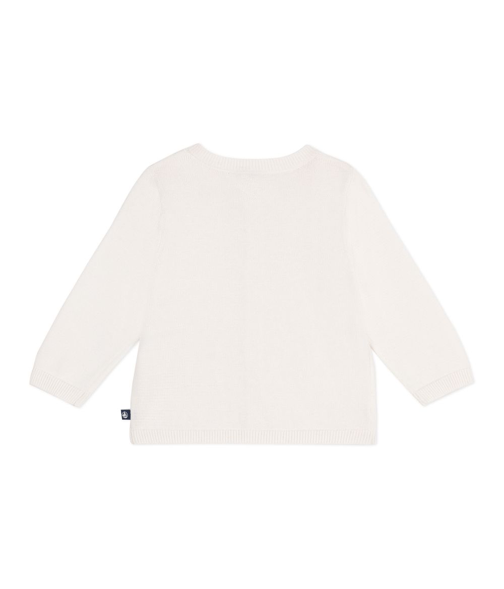 Petit Bateau - A Decorative Stitch Girl's Cotton Cardigan - Marshmallow White