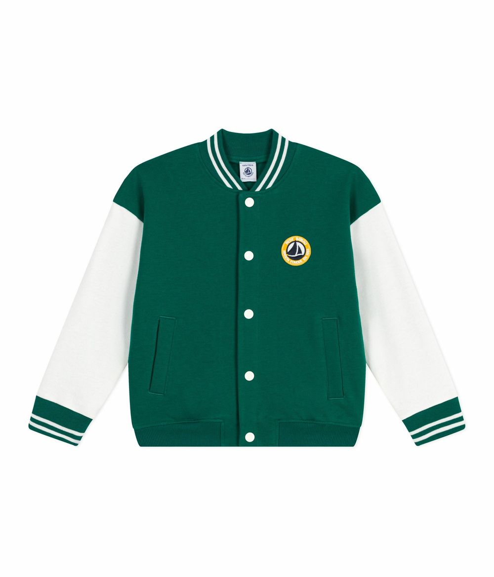 Petit Bateau - Kids Varsity-Style Jacket In Plain Cotton - Evergreen/Milk