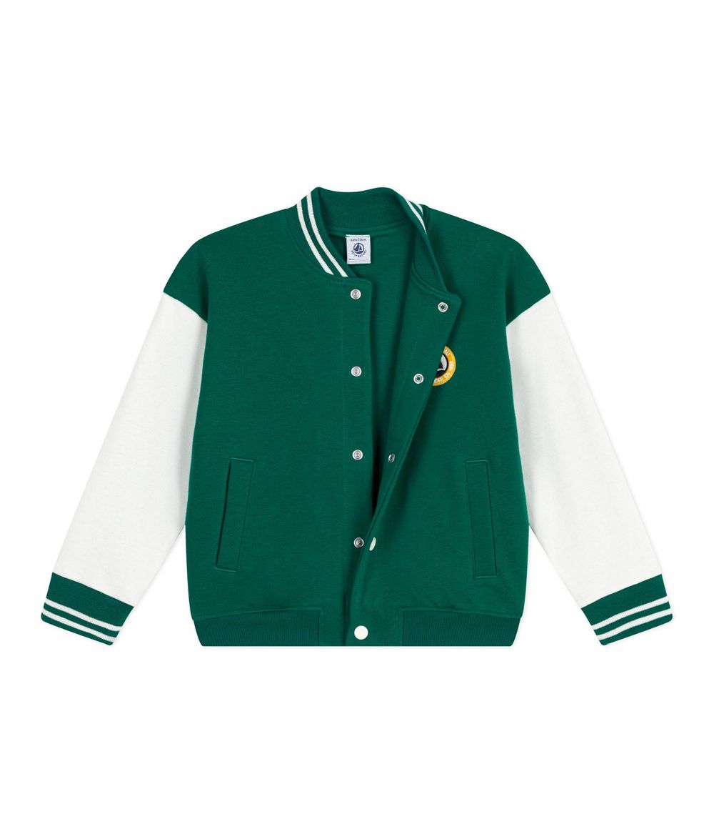 Petit Bateau - Kids Varsity-Style Jacket In Plain Cotton - Evergreen/Milk