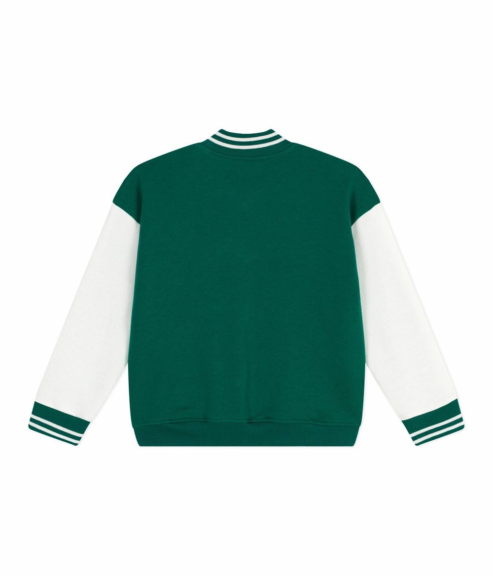Petit Bateau - Kids Varsity-Style Jacket In Plain Cotton - Evergreen/Milk