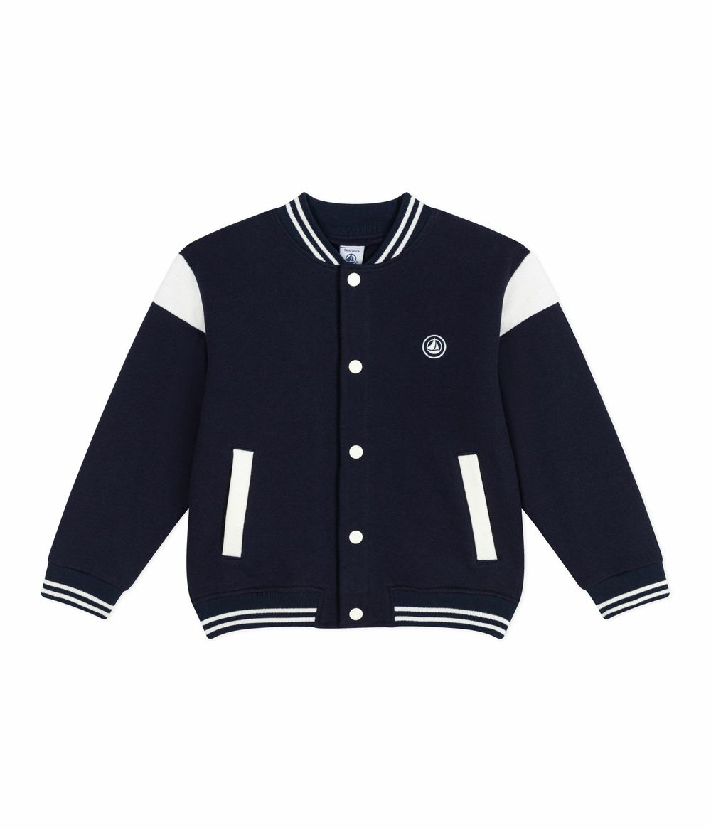 Petit Bateau - Kids Varsity-Style Jacket In Plain Cotton - Smoking