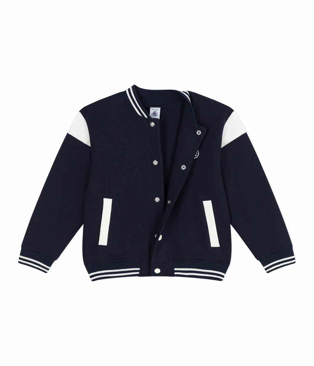 Petit Bateau - Kids Varsity-Style Jacket In Plain Cotton - Smoking