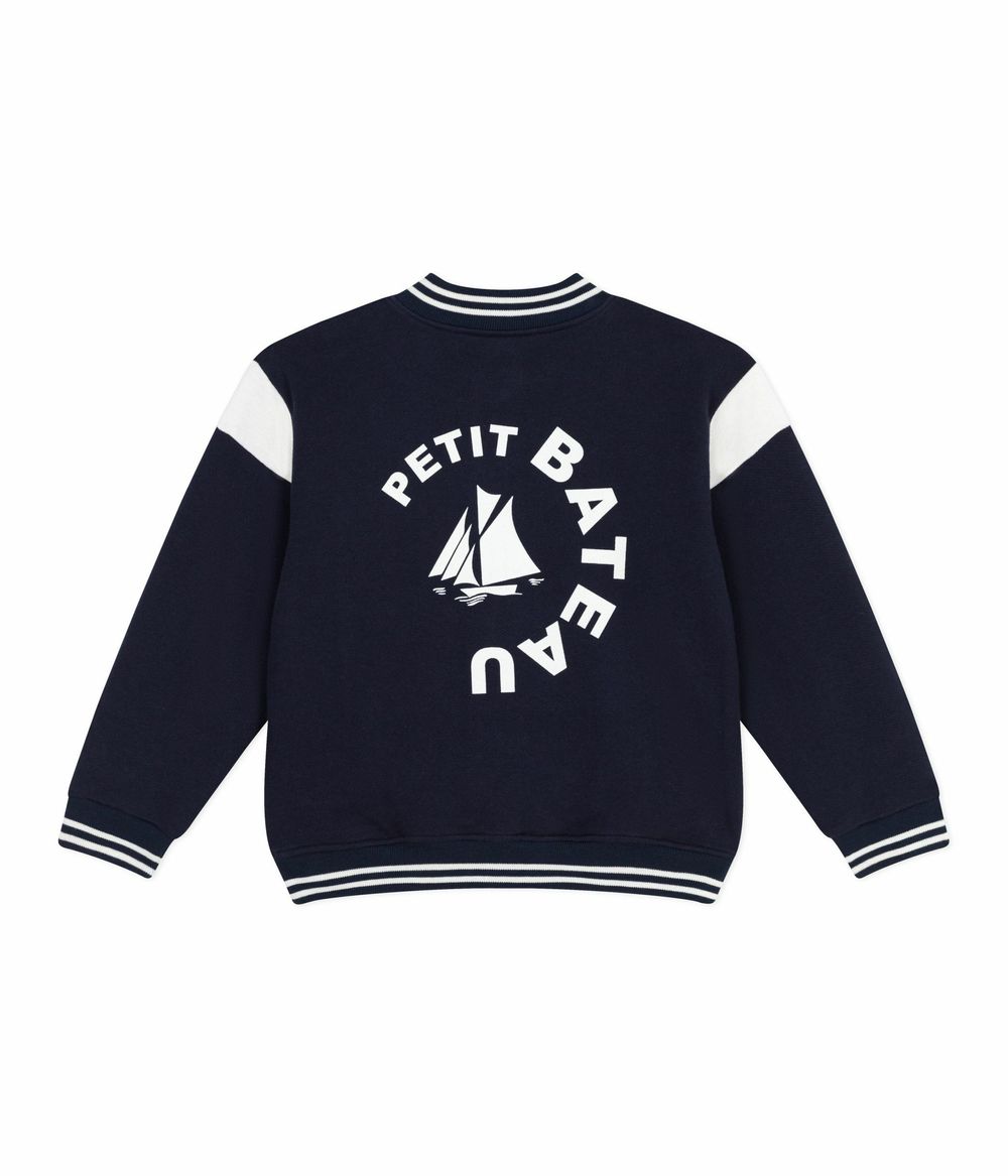 Petit Bateau - Kids Varsity-Style Jacket In Plain Cotton - Smoking